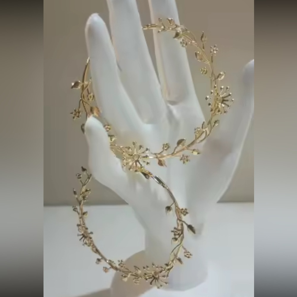 Anthropologie Gold Floral Hoop Earrings